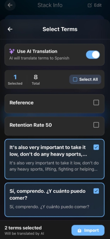 Selecting category and terms